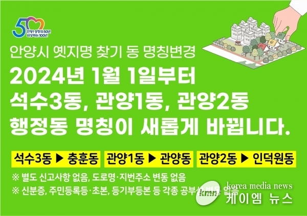 안양시, 충훈동·관양동·인덕원동으로 명칭 변경…조례안 공포