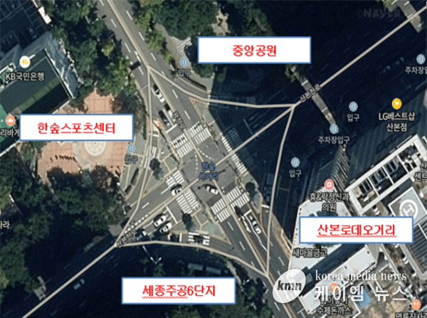 군포시 한숲사거리 대각선횡단보도 전액 국도비로 시행