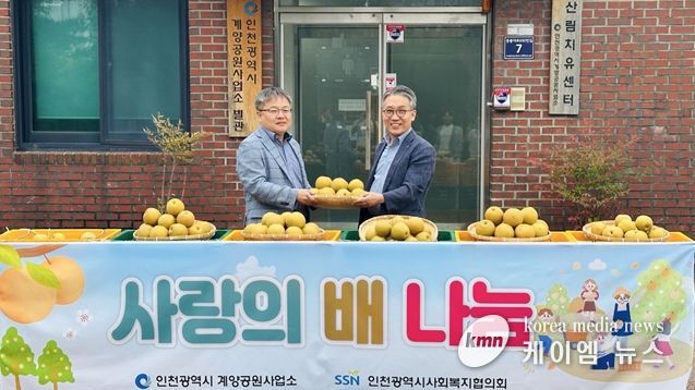 인천시, 장고개공원에서 수확한 배 700여 개 기부…시민과 결실 나눠