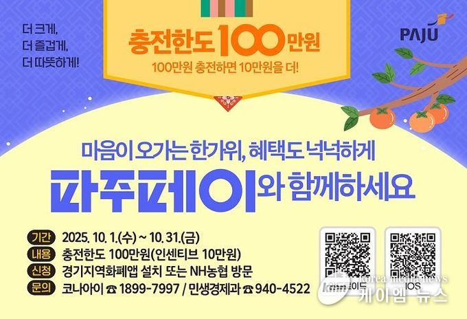 10월 추석 맞이 파주페이 충전한도 100만 원으로 상향