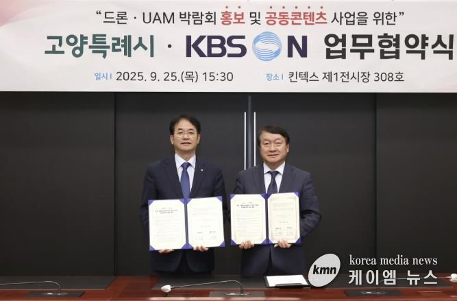 ‘드론·도심항공모빌리티(UAM) 콘텐츠 업무협약식 기념촬영