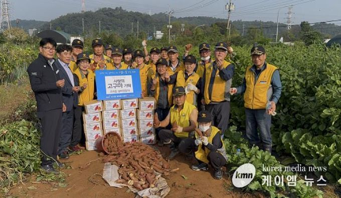파주시 조리읍 실버경찰대, 고구마 20상자 수확… 행복나눔협의체 기탁