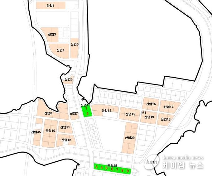 송산그린시티 남측지구 분양공급토지 필지별 위치도(연두색이 이번 분양공급토지)