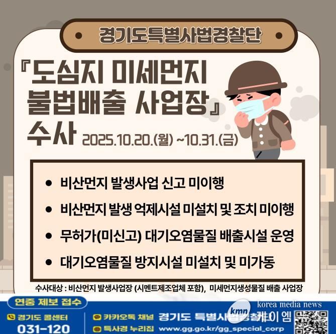 경기도, 미세먼지 불법 배출 사업장 집중 수사 돌입…
