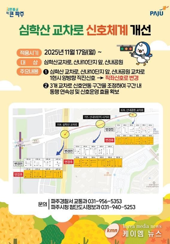 파주 운정신도시 교통혼잡 심한 교차로 신호체계 개선