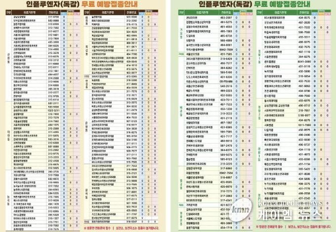 독감 무료 예방접종 안내