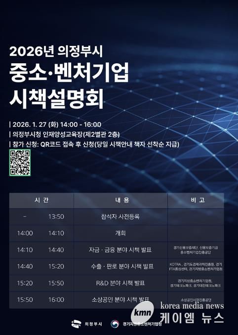 의정부시, 1월 27일 ‘2026년 중소‧벤처기업 시책설명회’ 개최
