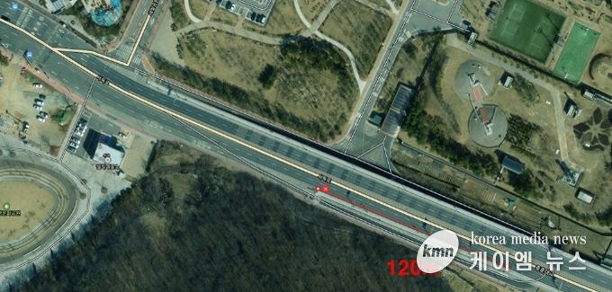 충훈대교 접속도로 우측 보강토옹벽 구간(일직동 546번지 일원) 위치도.