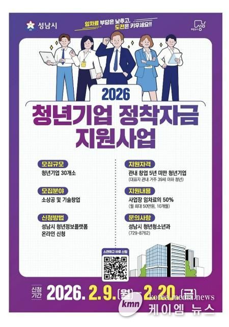 성남시 청년기업 정착자금 지원사업 안내 포스터