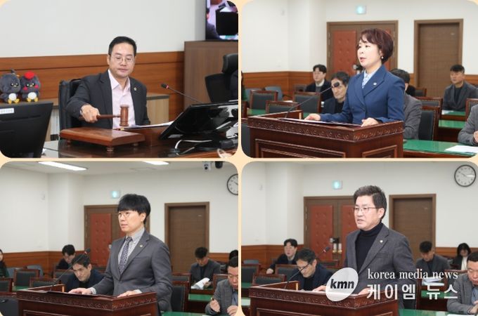 왼쪽부터 시계방향 : 한근수 위원장, 정현미 의원, 김동훈 의원, 원주영 의원