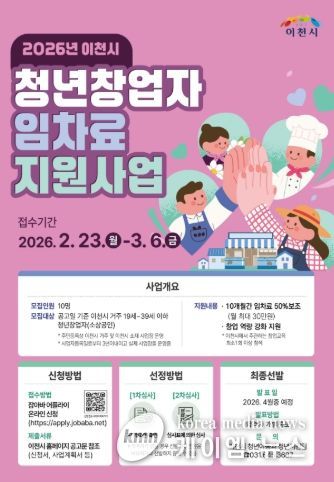 이천시, ‘2026년 청년창업자 임차료 지원사업’ 추진