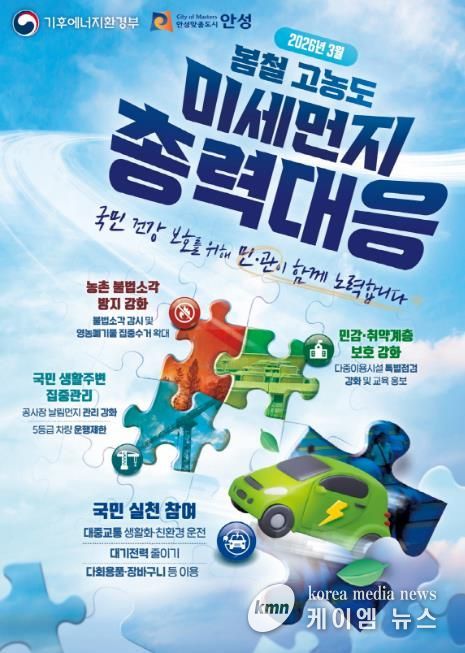 안성시, 3월 ‘봄철 고농도 미세먼지 총력대응’ 돌입