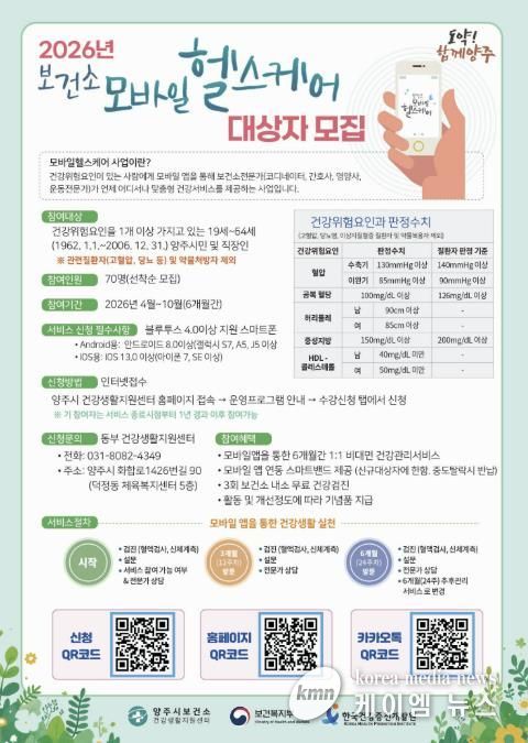 양주시보건소, ‘내 손안의 건강 전문가’ 모바일헬스케어 사업 참여자 모집
