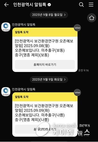 인천시 오존 예보 알림서비스(예시)