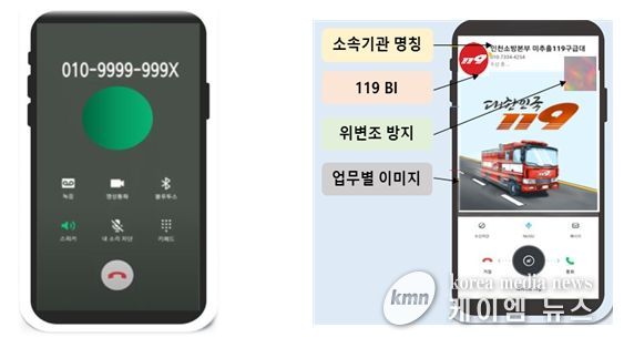 <119 이음콜 휴대전화 송출화면 예시 (좌)기존→(우)개선>